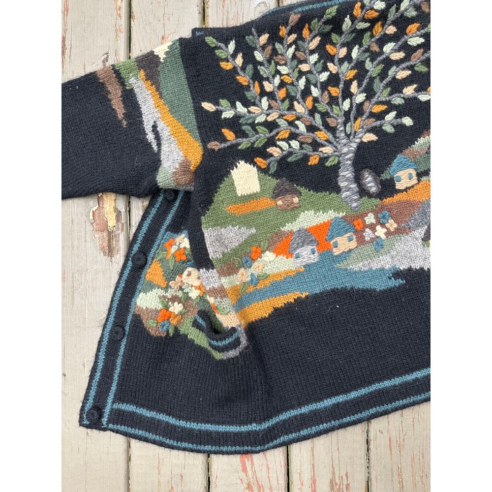 Vintage 80's Dobrila Cardigan Women's Wool Sweater coat handknit tree Oversized - Picture 14 of 16
